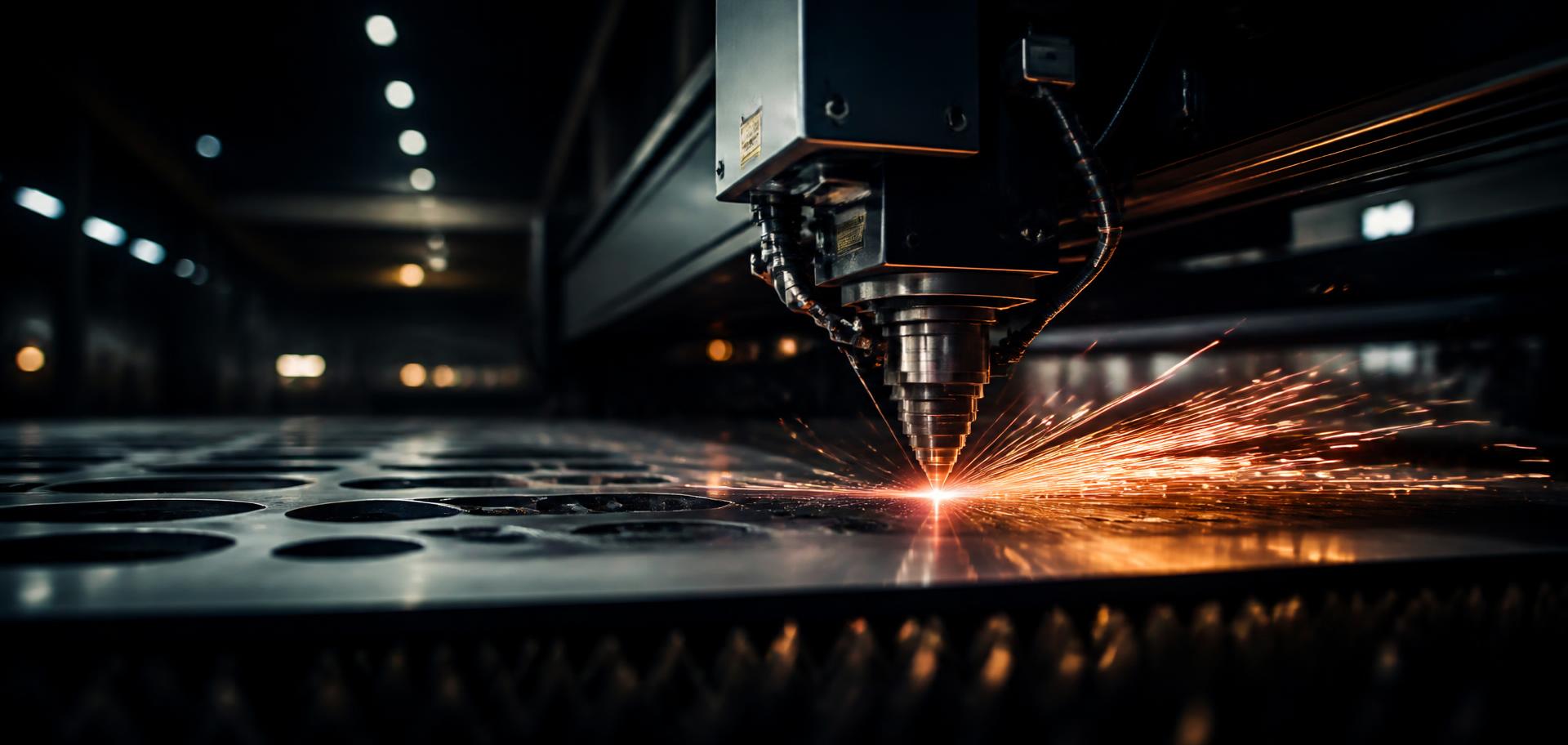 Thirumala Laser Solutions fiber laser cutting machine producing orange sparks on a factory floor